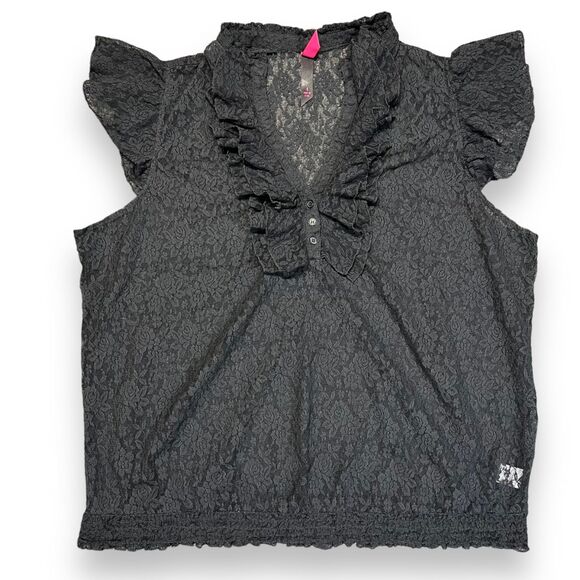 Pure Energy Tops - Pure Energy Womens Blouse Top Shirt Sheer Lace Ruffled Pullover Black Size 4